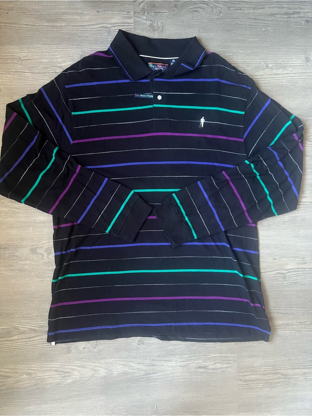 Payne Stewart Legacy Men's Polo Shirt Size XL Black Long Sleeve Striped